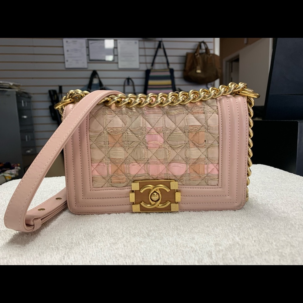 CHANEL Boy Cuba Pink Quilted Tweed Small Flap Bag